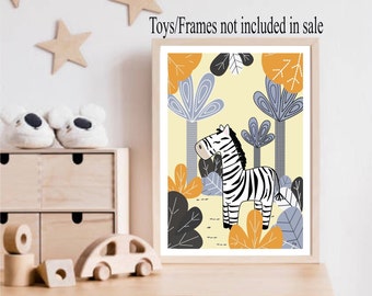 Nursery Wall Art Funky Forest Tiger, Lion, Zebra, Giraffe, Prints, Single or Sets