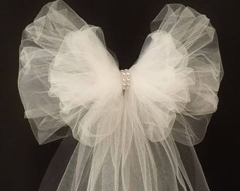 10 x Fluffy Ruffle Tulle with Diamante Detail  Wedding Pew End Bows -Choice of Colour