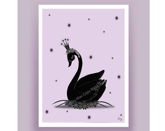 Nursery Wall Art Mono Swan Print
