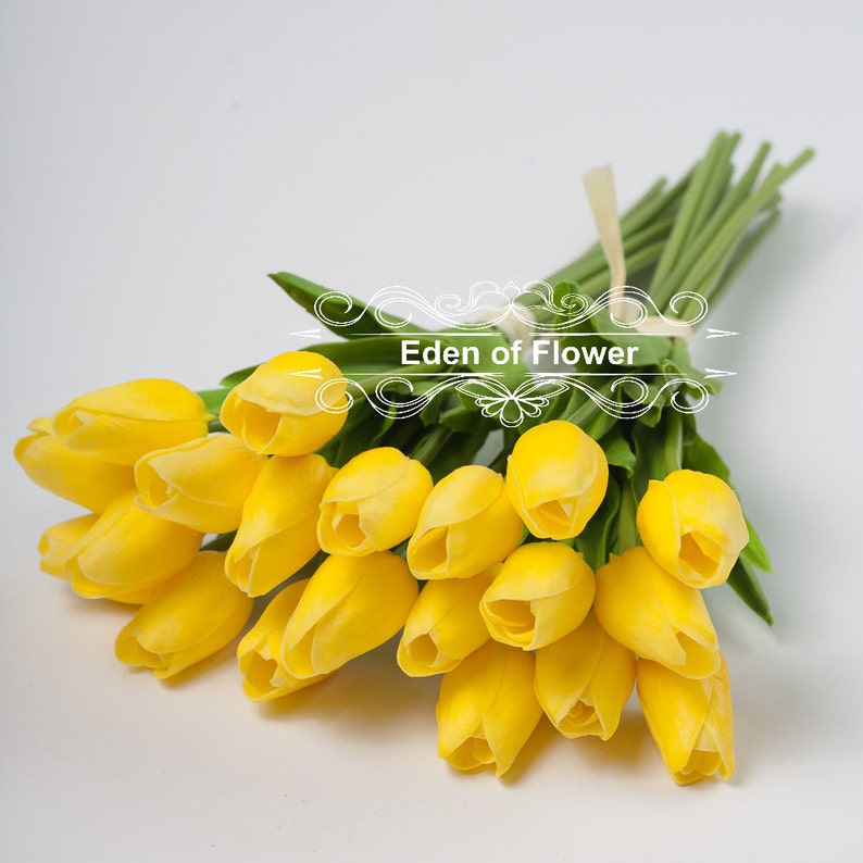 Real Touch Yellow Tulip Bouquets for Bridal Bouquets Wedding Centerpieces Vase Arrangement Home Decoration