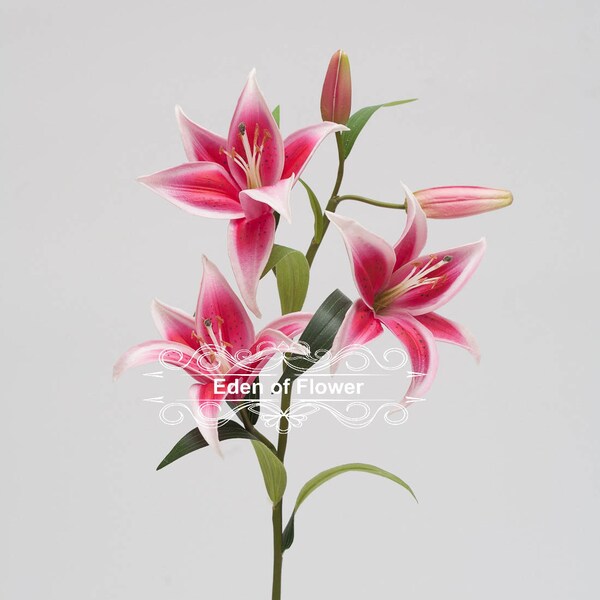 Hot Pink Tiger Lilies Real Touch fleurs pour les Bouquets de mariée mariage pièces maîtresses Vase Arrangement soie Bouquets Lys Fuchsia