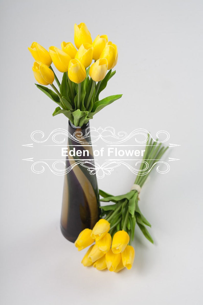 Real Touch Yellow Tulip Bouquets for Bridal Bouquets Wedding Centerpieces Vase Arrangement Home Decoration