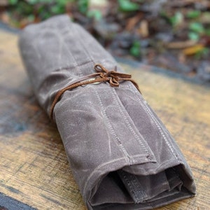 Brown Kestrel Waxed Canvas Tool Roll Up Pouch, Case for your Gear, Supplies or Tools by PNWBUSHCRAFT image 2