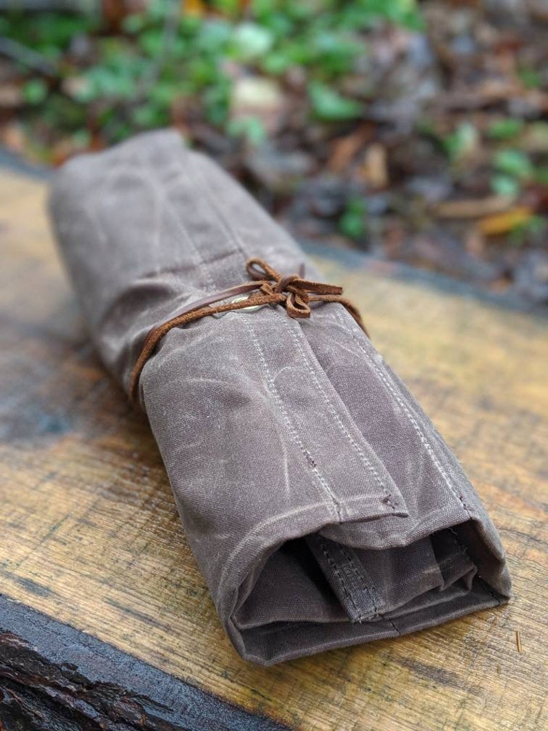 Brown Kestrel Waxed Canvas Tool Roll Up Pouch, Case for your Gear, Supplies or Tools by PNWBUSHCRAFT image 2