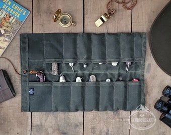 Maple Waxed Canvas Pocketknife Roll Up Pouch, Case for your Gear, Supplies or Tools by PNWBushcraft 2.0