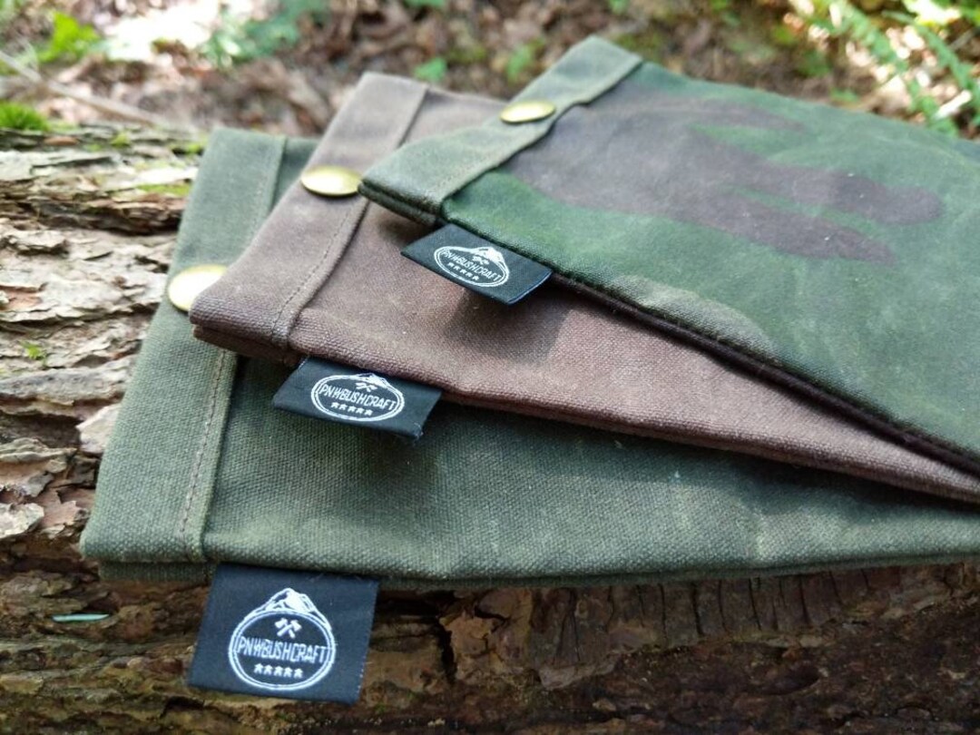 Set of 3 Waxed Canvas Ditty Bags With Snaps for Bushcraft, Camping and