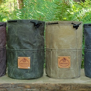 The Cedar Bag with outside pockets an a Leather Label for Gear, Cook Set, Bushcraft, Camping and the Great Outdoors  PNWBushcraft