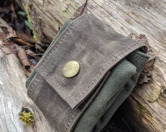 Rugged Brown and Green Waxed Canvas Foraging Pouch, Bag  Perfect for when you need an Extra Pocket