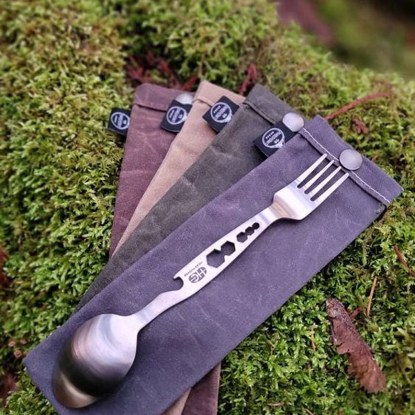 Tall Waxed Canvas Spork Bag for Bushcraft, Camping and the Great Outdoors in Brown, Green or Tan