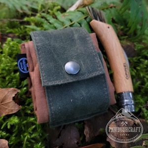 Paddenstoelzakje in groen en lichtbruin gewaxt canvas van PNWBUSHCRAFT