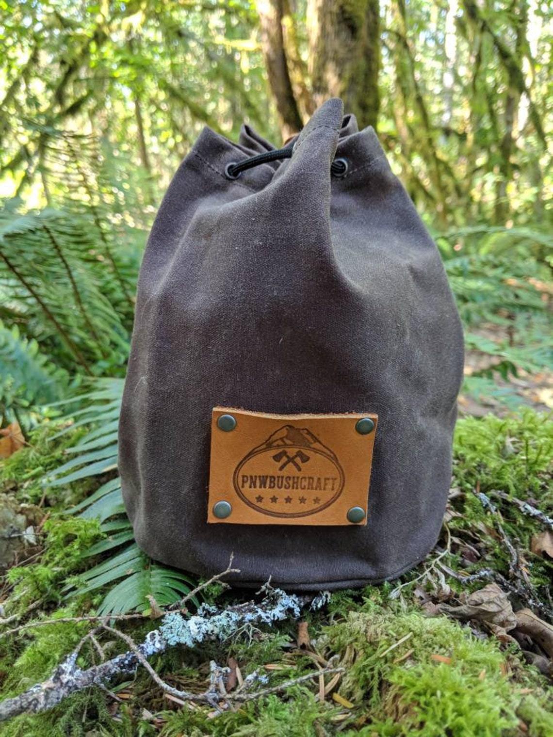 Sturdy Waxed Canvas Round Bottomed Ditty Bag with Leather Leaf Etsy