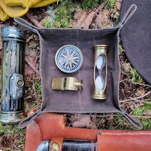 Brown and Green Waxed Canvas Collapsible Tray for your Fire Supplies, Keys, Pipe, Watch, Adventures and Everyday Travel by PNWBUSHCRAFT