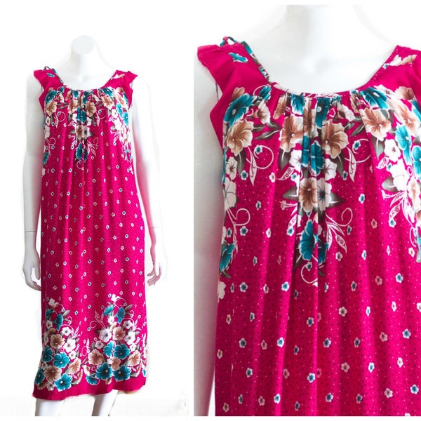 Vintage 1990s Pink Dress with Tropical Flowers