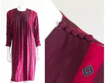 1980s Striped Silk Dress with Pleated Front