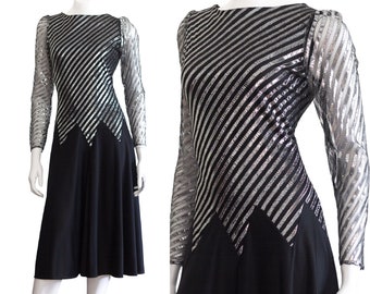 Vintage 1970s Silver and Black Party Dress