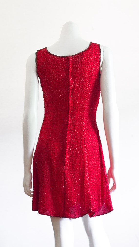 Vintage Red Silk Beaded Dress - image 5