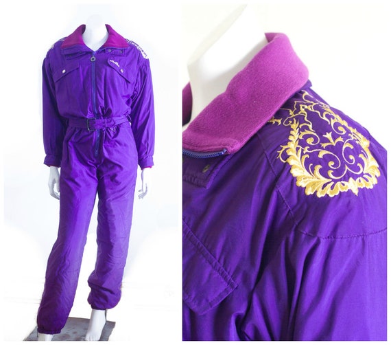 1980s/90s purple and gold snow suit