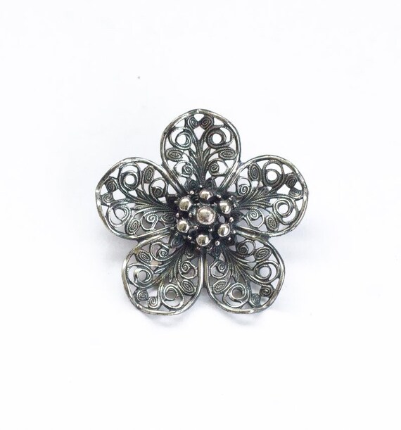 Vintage 1950s Filigree Flower Pin | Sterling Silve