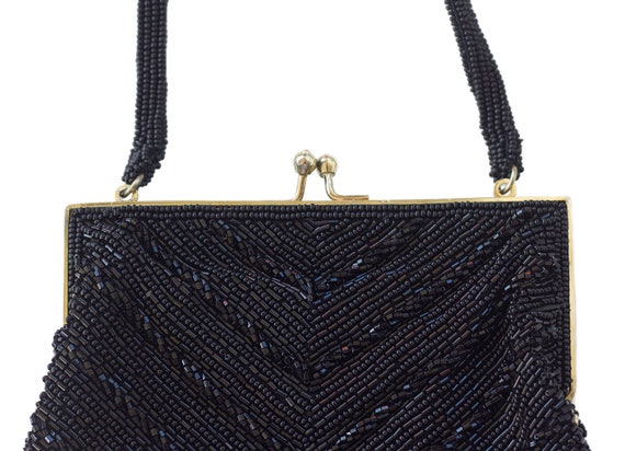 1950s Black Beaded Purse with Coin Purse - image 4