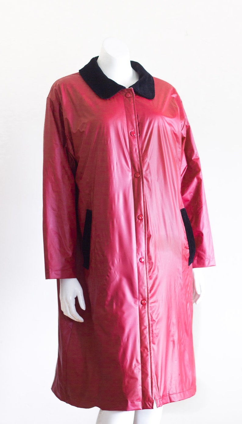 Long red rain slicker with corduroy trim Etsy