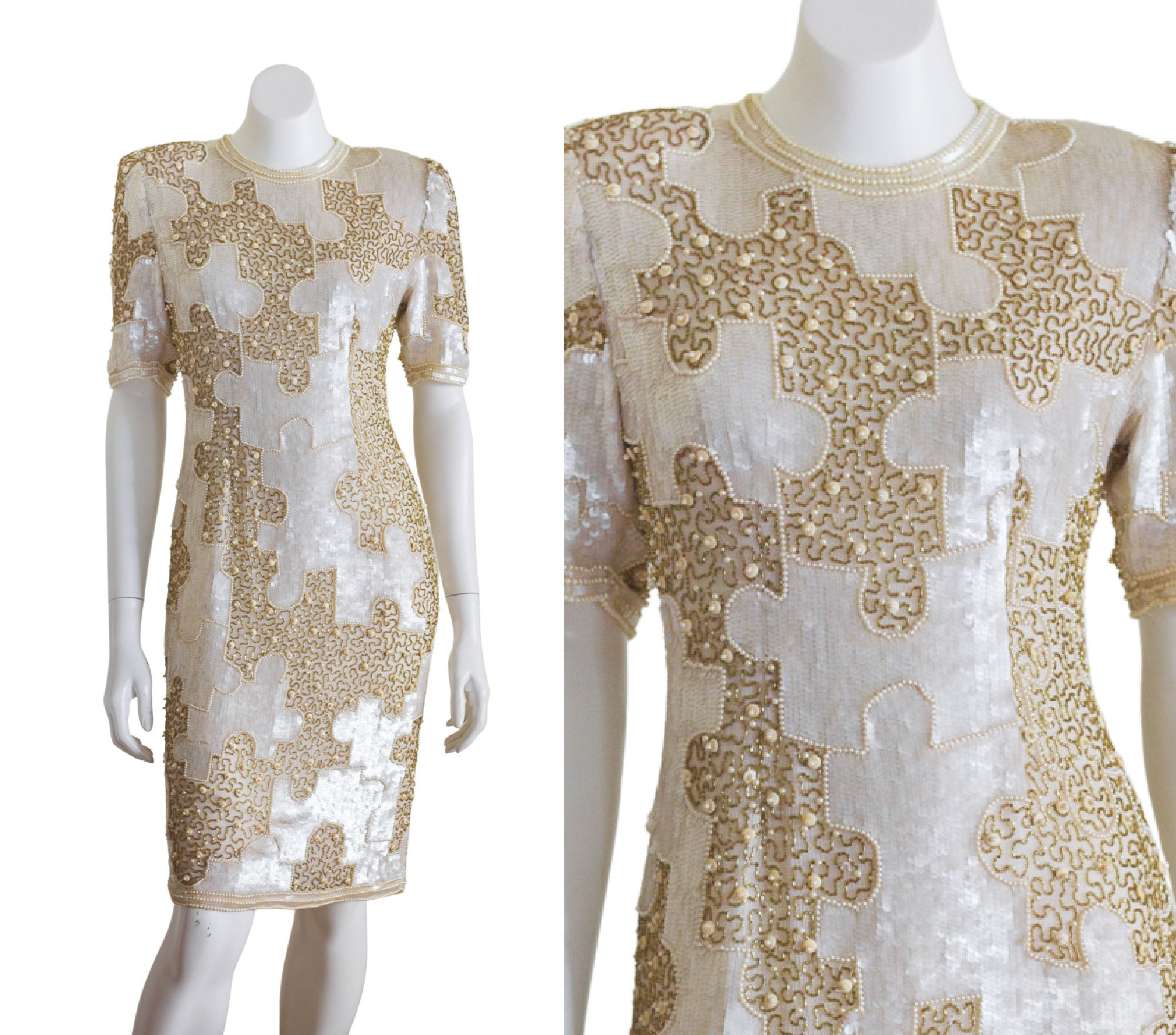 White and gold dress Etsy