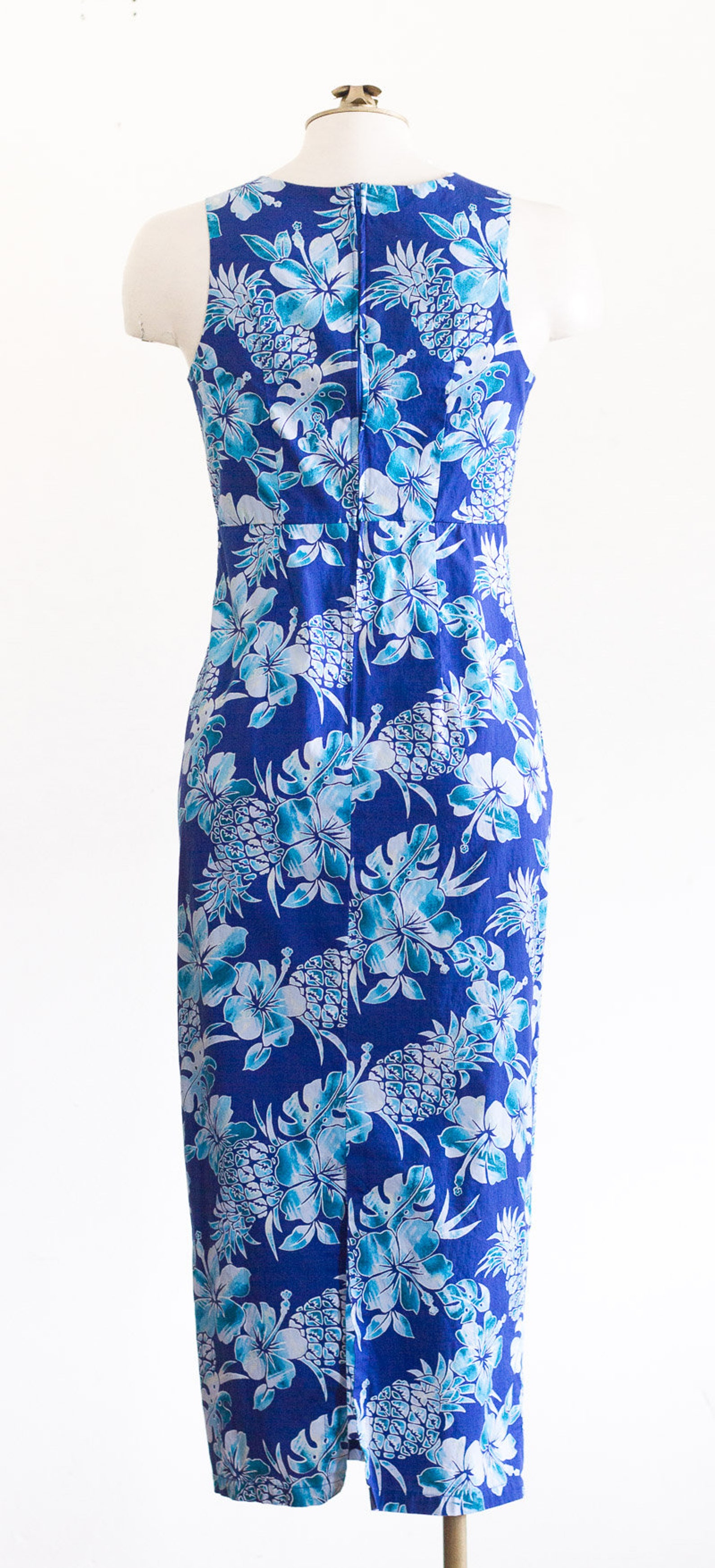 Blue Hawaiian sheath dress with pineapple print | Etsy