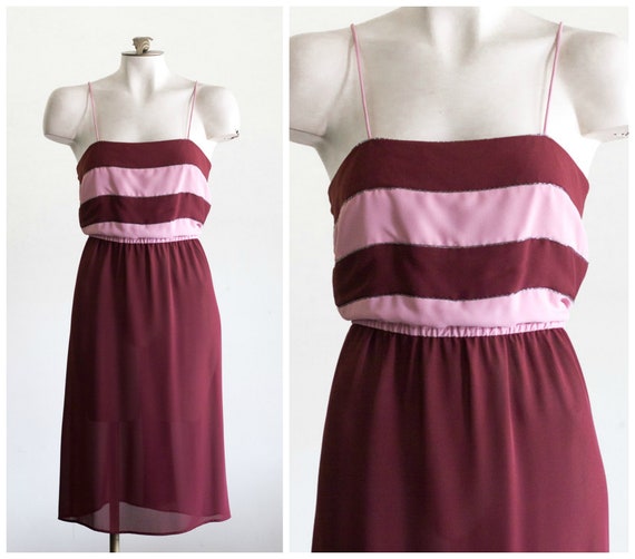 Vintage 1970s Maroon and Pink Dress | Striped Bod… - image 8