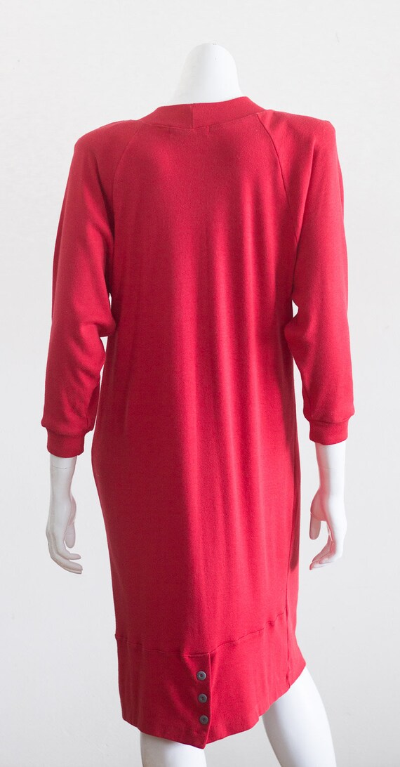 Vintage 1980s Red Knit Dress with Shoulder Pads - image 3