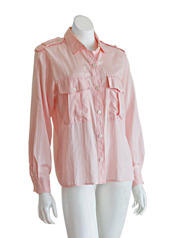 1990s pink silk blouse - image 4