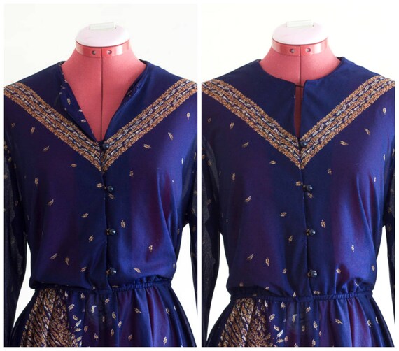 Vintage 1970s Dark Blue Belted Dress - image 8