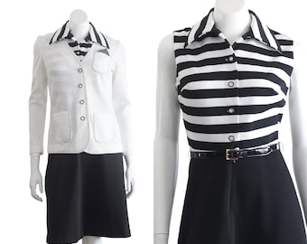 Vintage 1970s Black and White Dress Set