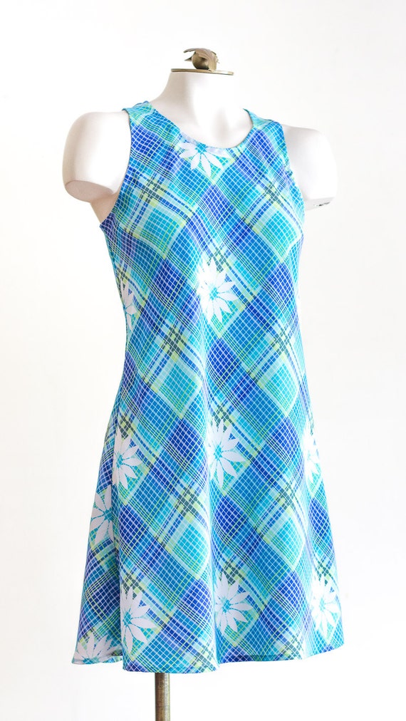 Vintage 1990s Blue Plaid Dress | Floral Print - image 6