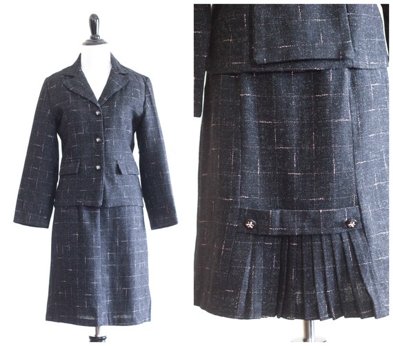 1950s 60s pink and black skirt suit
