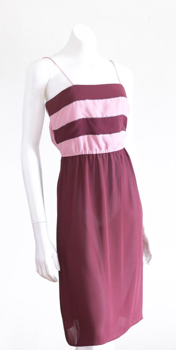 Vintage 1970s Maroon and Pink Dress | Striped Bod… - image 5