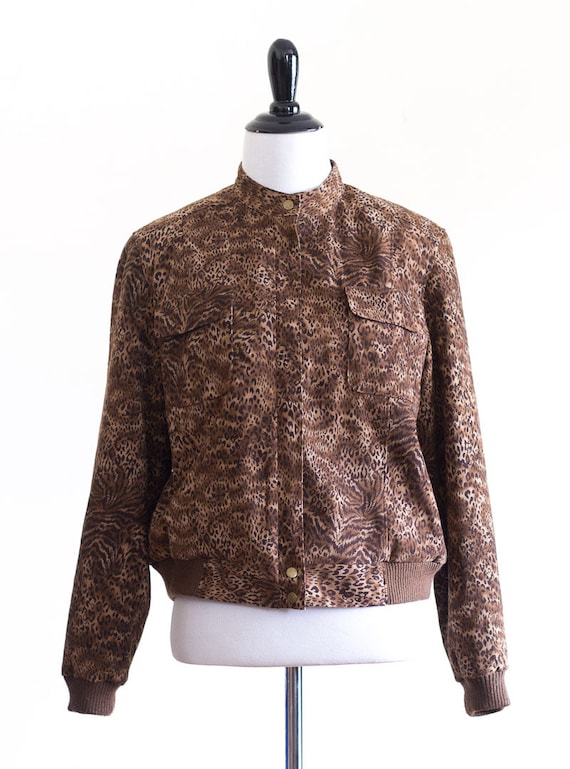 Vintage Brown Animal Print Jacket | Band Collar |… - image 9