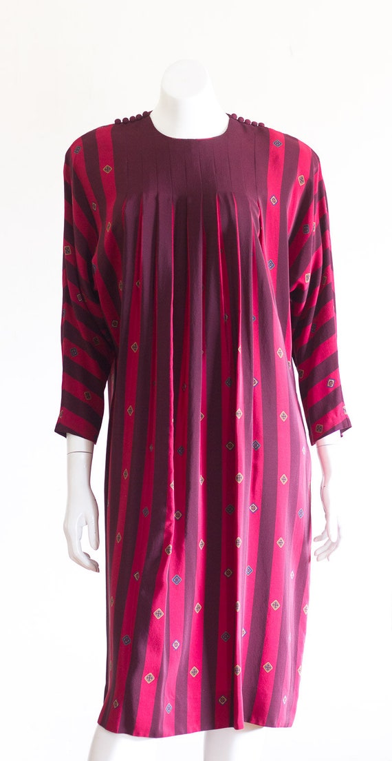 1980s Striped Silk Dress with Pleated Front - image 10