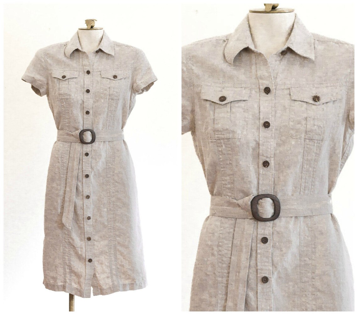 Linen shirt dress with short sleeves and belt Etsy