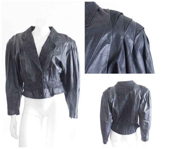 1980s black leather oversize jacket