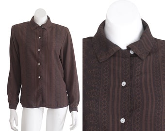 Vintage 1990s Brown Blouse with Striped Print