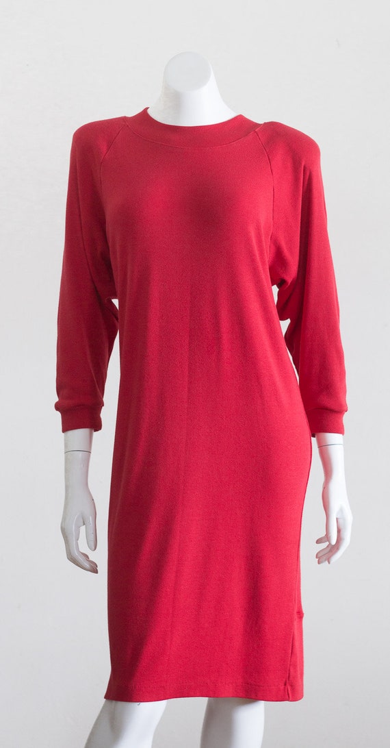 Vintage 1980s Red Knit Dress with Shoulder Pads - image 6