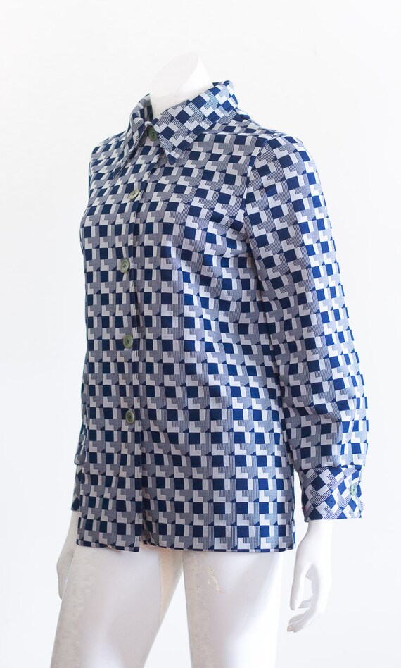 1970s blue and gray blouse - image 2