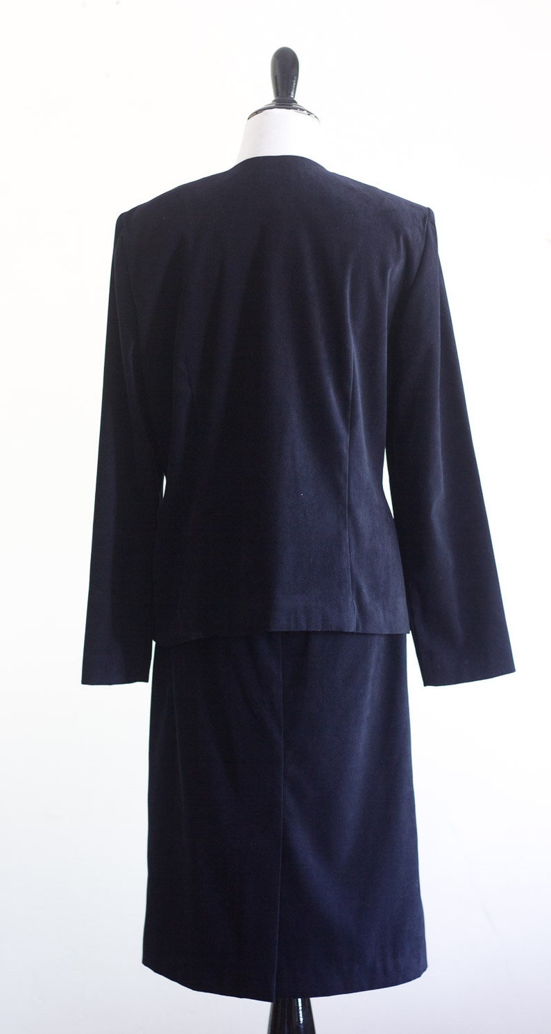 90s black skirt suit with gold knotted buttons
