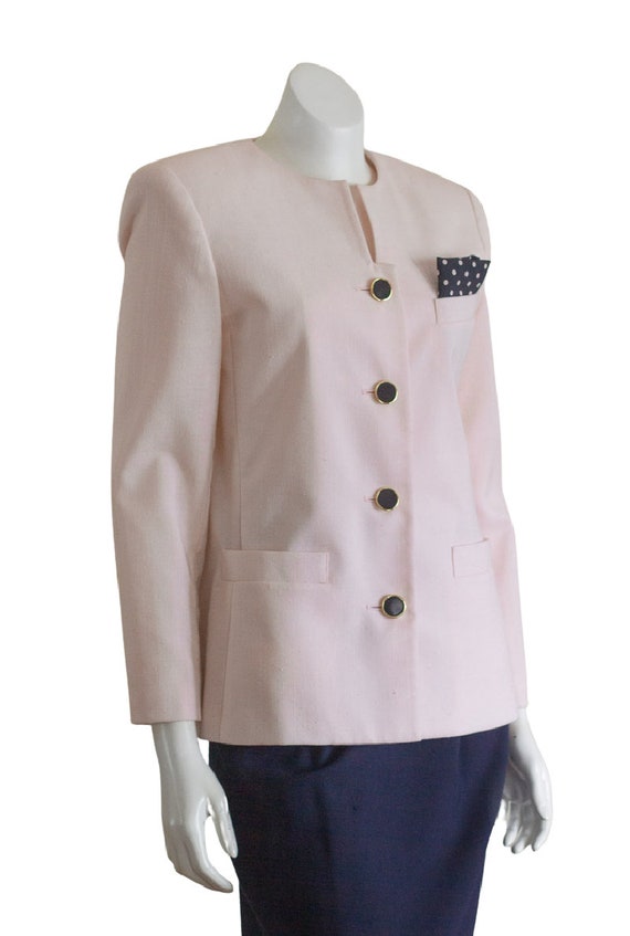 Vintage 1990s Pink Blazer with Polka Dot Pocket S… - image 3