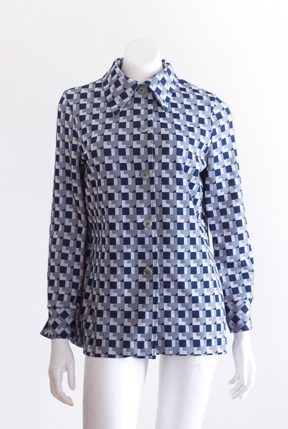 1970s blue and gray blouse - image 8