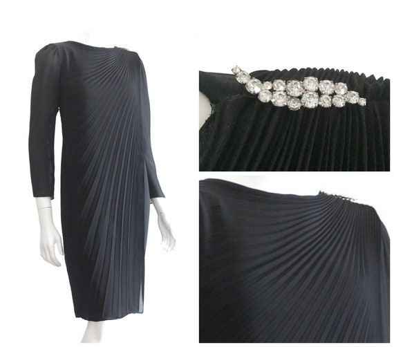 1970s pleated chiffon overlay dress