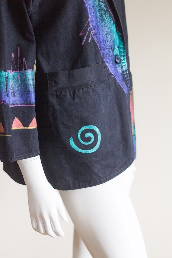 1990s black denim painted jacket - image 5