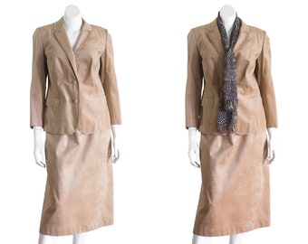 1980s tan suede skirt suit