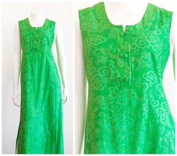 1960s Asian inspired green hostess gown