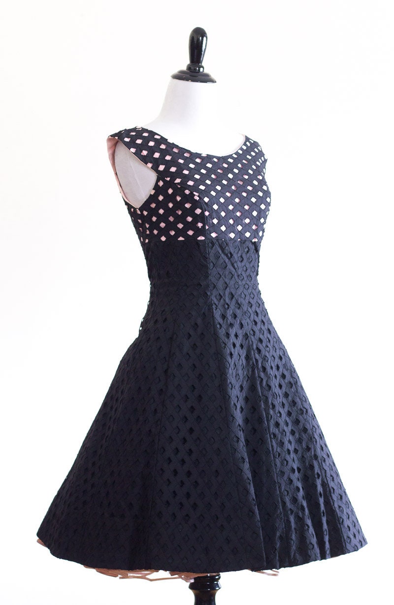 1950s Pink and Black Eyelet Fit and Flare Dress - Etsy