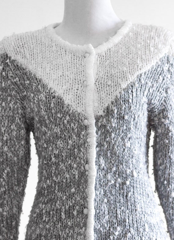 Vintage 1980s Gray and White Knit Cardigan | Nubb… - image 6